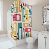 Retro Mid Century Modern Abstract patroon Douchegordijn (In situ)