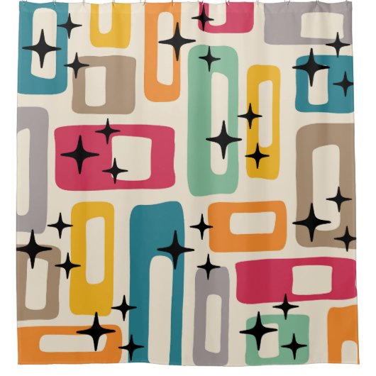 Retro Mid Century Modern Abstract patroon Douchegordijn (Voorkant)