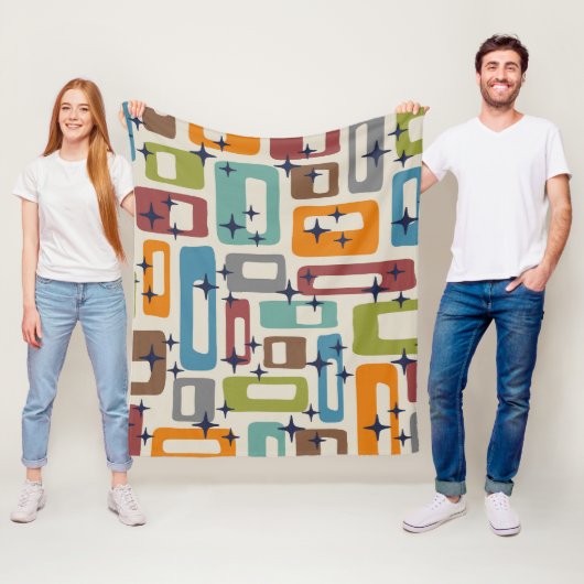 Retro Mid Century Modern Abstract patroon Fleece Deken (In situ)