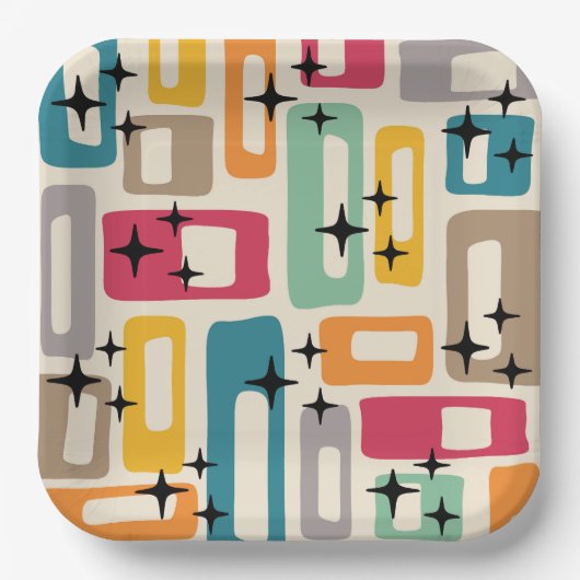 Retro Mid Century Modern Abstract patroon Papieren Bordje (Voorkant)
