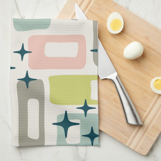 Retro Mid Century Modern Abstract patroon Theedoek (Quarter Fold)