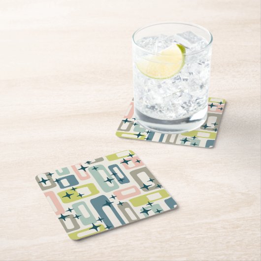 Retro Mid Century Modern Abstract patroon Vierkante Kartonnen Onderzetter (Insitu)