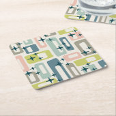 Retro Mid Century Modern Abstract patroon Vierkante Kartonnen Onderzetter (Schuin)