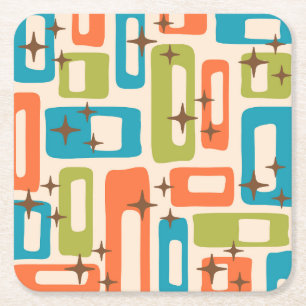 Retro Mid Century Modern Abstract patroon Vierkante Kartonnen Onderzetter