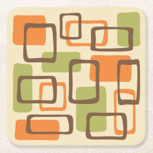 Retro Mid Century Modern Abstract patroon Vierkante Kartonnen Onderzetter