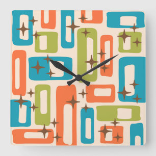 Retro Mid Century Modern Abstract patroon Vierkante Klok