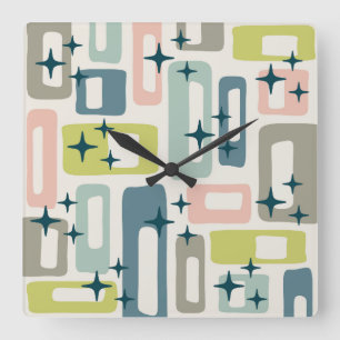 Retro Mid Century Modern Abstract patroon Vierkante Klok