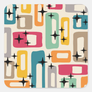 Retro Mid Century Modern Abstract patroon Vierkante Sticker