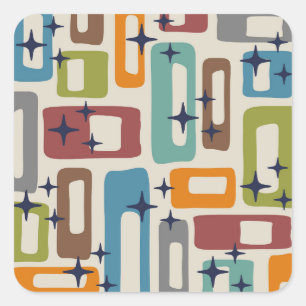Retro Mid Century Modern Abstract patroon Vierkante Sticker