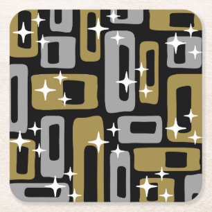 Retro Mid Century Modern Abstract Vierkante Kartonnen Onderzetter