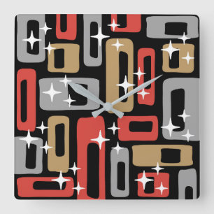 Retro Mid Century Modern Abstract Vierkante Klok