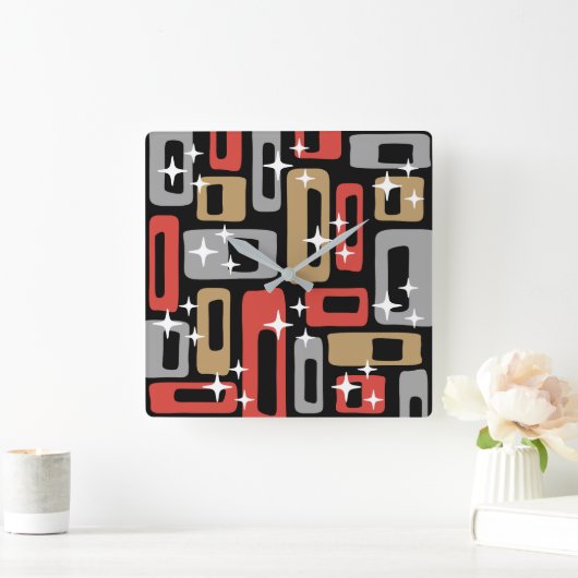 Retro Mid Century Modern Abstract Vierkante Klok (Huis)