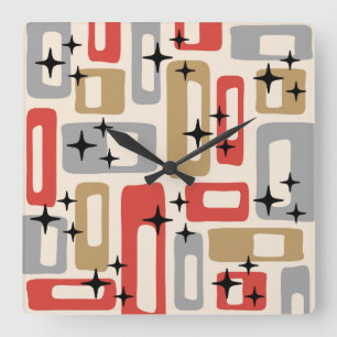 Retro Mid Century Modern Abstract Vierkante Klok