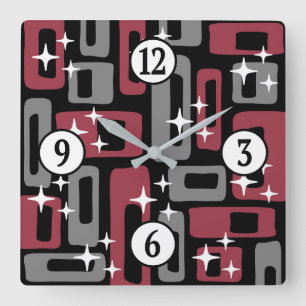 Retro Mid Century Modern Abstract Vierkante Klok