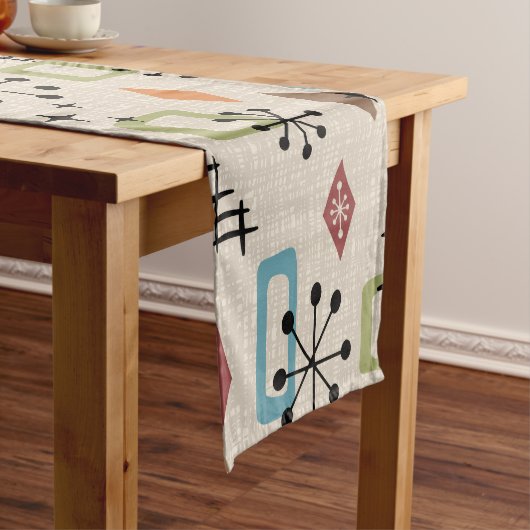 Retro Mid Century Modern Atomic Abstract Pattern Korte Tafelloper (Voorbeeld)