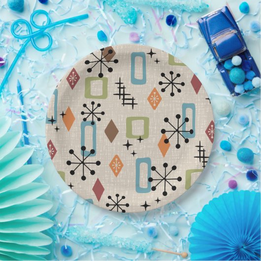 Retro Mid Century Modern Atomic Abstract Pattern Papieren Bordje (Feest)
