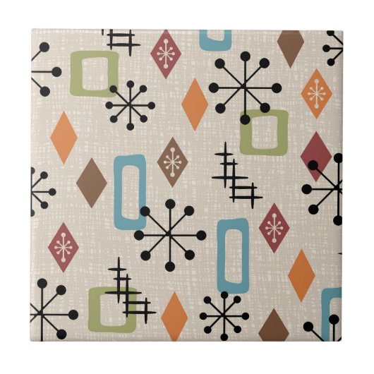 Retro Mid Century Modern Atomic Abstract Pattern Tegeltje (Voorkant)