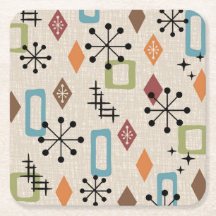 Retro Mid Century Modern Atomic Abstract Pattern Vierkante Kartonnen Onderzetter
