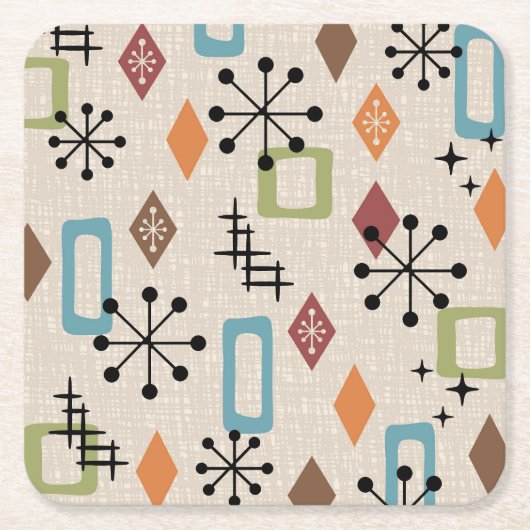 Retro Mid Century Modern Atomic Abstract Pattern Vierkante Kartonnen Onderzetter (Voorkant)