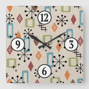 Retro Mid Century Modern Atomic Abstract Pattern Vierkante Klok