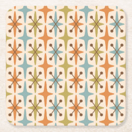 Retro Mid Century modern atoomtijdspatroon Vierkante Kartonnen Onderzetter