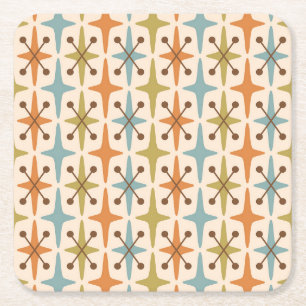 Retro Mid Century modern atoomtijdspatroon Vierkante Kartonnen Onderzetter
