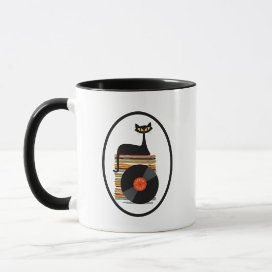 Retro mid Century Modern Black cat met bacelite Mok (Links)