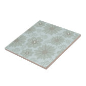 Retro  Mid Century Modern Blauw Grijs Bloem Tegeltje (Zijkant)