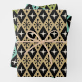 Retro Mid Century Modern Diamant Starburst Patroon Inpakpapier Vel (In situ)