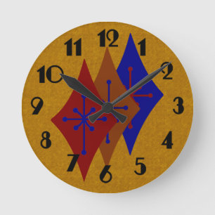 Retro Mid-Century Modern Diamond Starburst Gold Ronde Klok