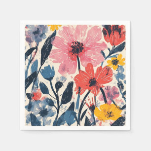 Retro Mid Century Modern Floral Design Servet