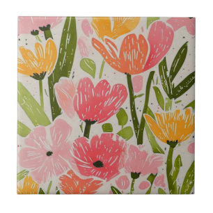 Retro Mid Century Modern Floral Design Tegeltje