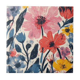 Retro Mid Century Modern Floral Design Tegeltje