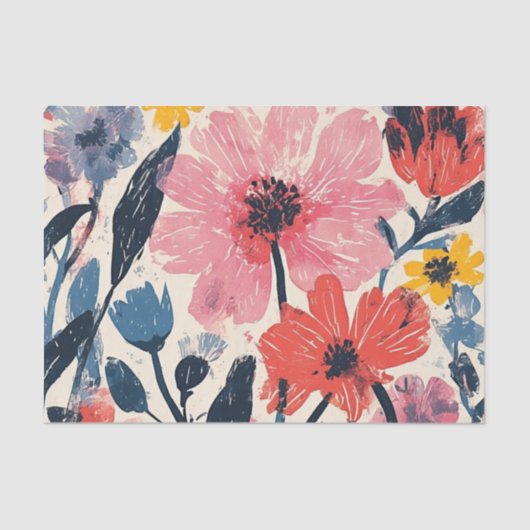 Retro Mid Century Modern Floral Design Tissuepapier (Voorkant)