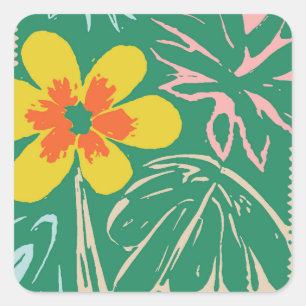 Retro Mid Century Modern Floral Design Vierkante Sticker