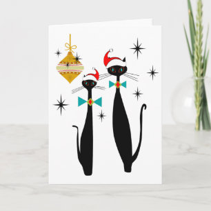 Retro Mid Century Modern Koele Katten Kerstmis Kaart