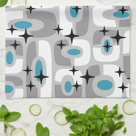 Retro Mid Century Modern Kosmisch Abstract Patroon Theedoek (Gevouwen)