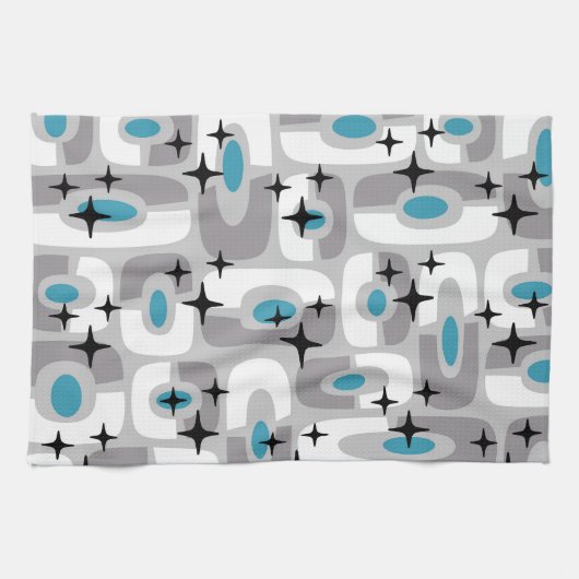 Retro Mid Century Modern Kosmisch Abstract Patroon Theedoek (Horizontaal)