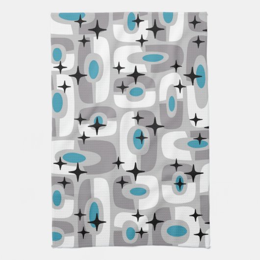 Retro Mid Century Modern Kosmisch Abstract Patroon Theedoek (Verticaal)