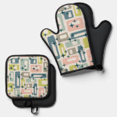 Retro Mid Century Modern Ovenwant & Pannenlap Set (Voorkant / Achterkant)