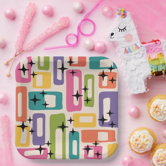 Retro Mid Century Modern Papieren Bordje (Feest)