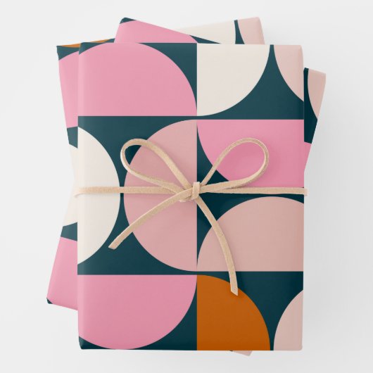 Retro Mid Century Modern Pattern Blue Blush Pink Inpakpapier Vel (In situ)