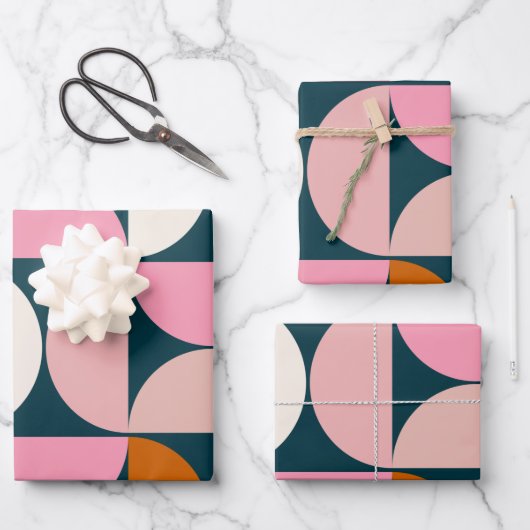 Retro Mid Century Modern Pattern Blue Blush Pink Inpakpapier Vel (Voorkant)