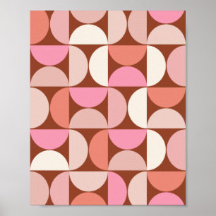 Retro Mid Century Modern Pattern Brown Pink Oranje Poster