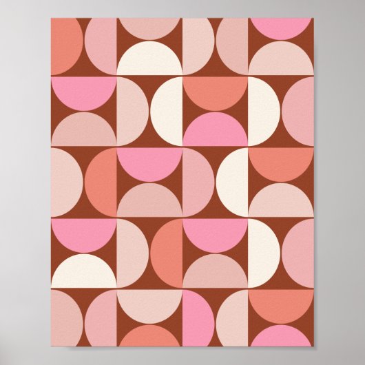 Retro Mid Century Modern Pattern Brown Pink Oranje Poster (Voorkant)