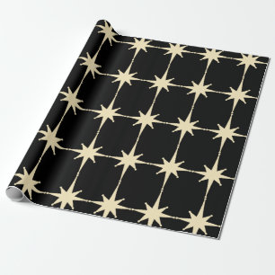 Retro Mid Century Modern Star Pattern Black Cream Cadeaupapier