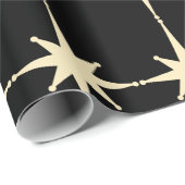 Retro Mid Century Modern Star Pattern Black Cream Cadeaupapier (Rol Hoek)