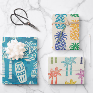 Retro Mid Century Modern Tiki-patroon Inpakpapier Vel