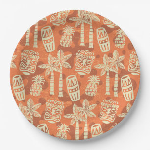 Retro Mid Century Modern Tiki Patroon Papieren Bordje