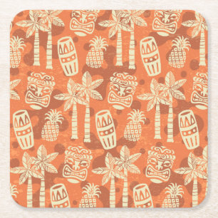 Retro Mid Century Modern Tiki Patroon Vierkante Kartonnen Onderzetter
